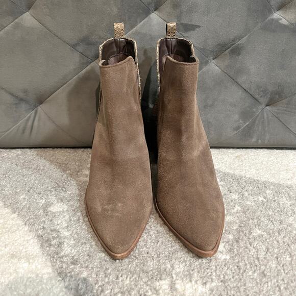 KAANAS Suede Taupe Snake Combo Pointed Toe Booties Size 7 - Picture 2 of 7